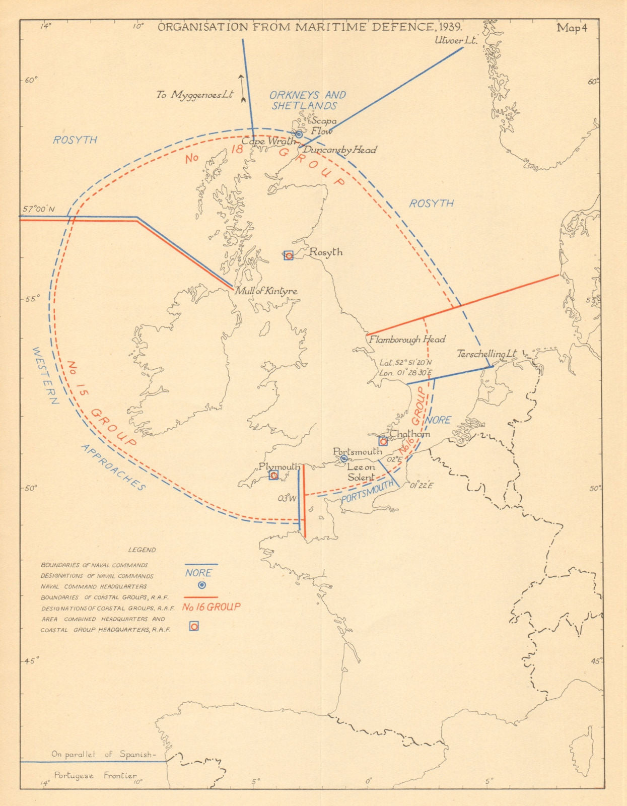 UK Maritime Defence organisation 1939. World War 2. Operation Sealion 1957 map